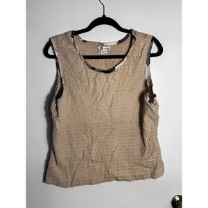 Dressbarn Woman Tank Top 3X Plus Tan Smocked Cotton Plaid Trim Sleeveless Boho